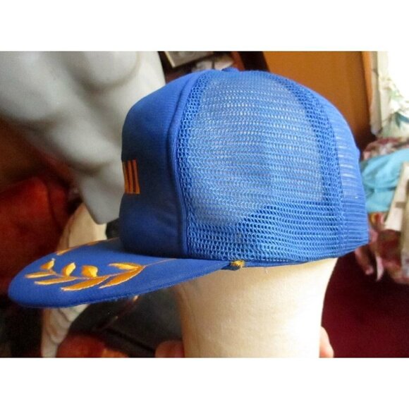 Mesh trucker Skater Cap  NEW True Vtg 80s EMBROIDERED GOLD/BLUE HAWAII OSFA - Picture 3 of 5